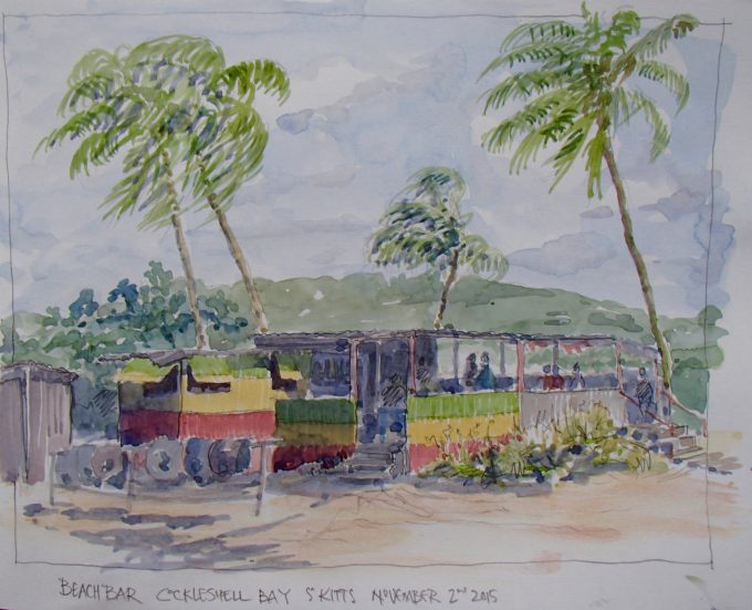 a sketch of the beach bar at Cockleshell bay St Kitts