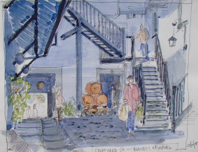 A sketch of the courtyard at Blandy's in Madeira (followed by a visit to the tasting bar!